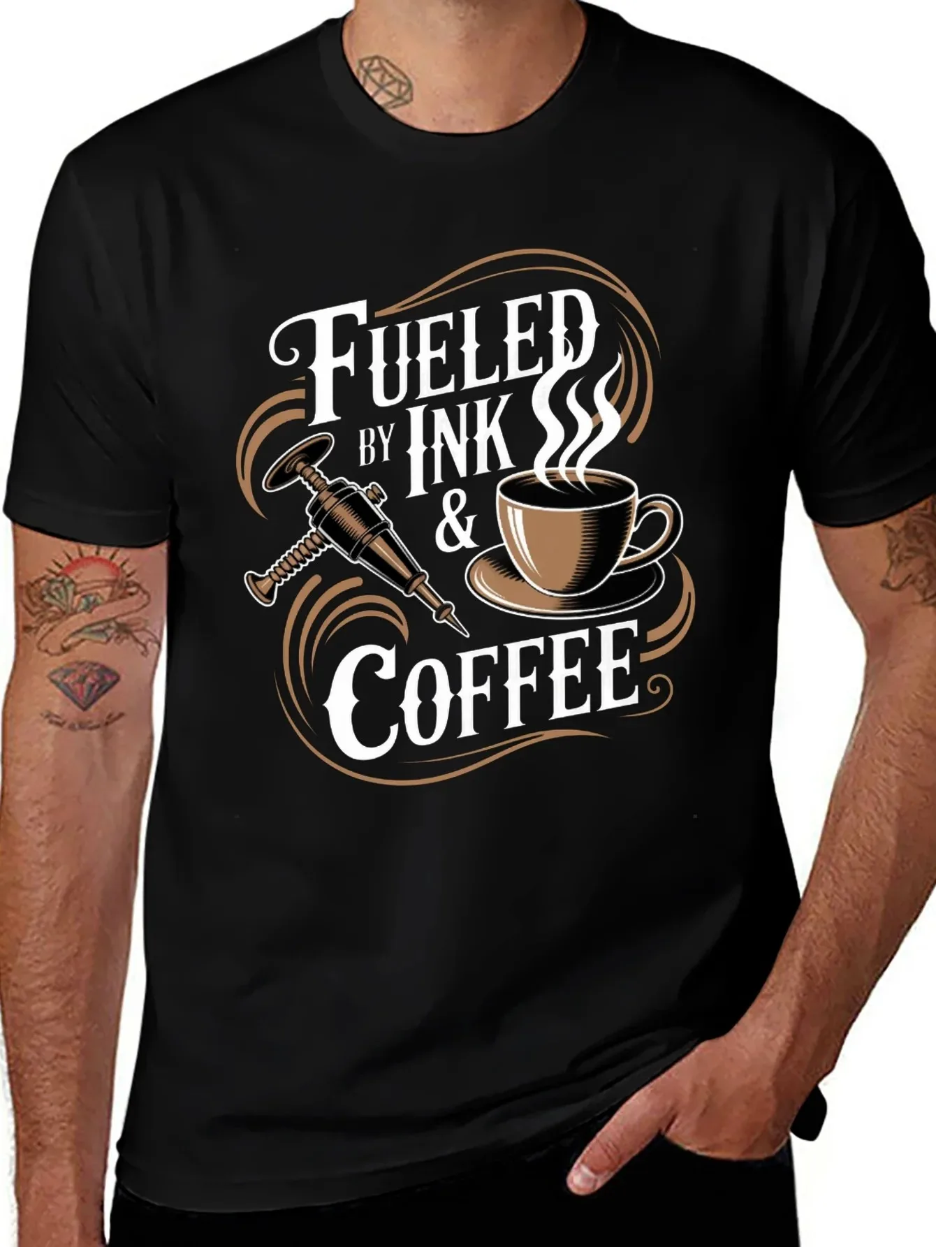 

Fueled By Ink and Coffee Graphic Men's T-Shirt Short Sleeve Cotton Tees Summer Shirt Oversize T-shirt Y2k Tops Men Clothing