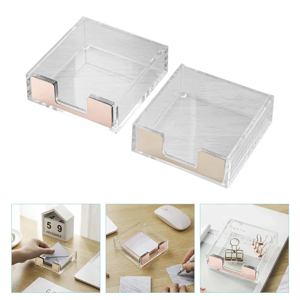 

2Pcs Acrylic Memo Pad Holder Transparent Desk Organizer Notepad Dispenser for Office School Home Use Stationery Supplies