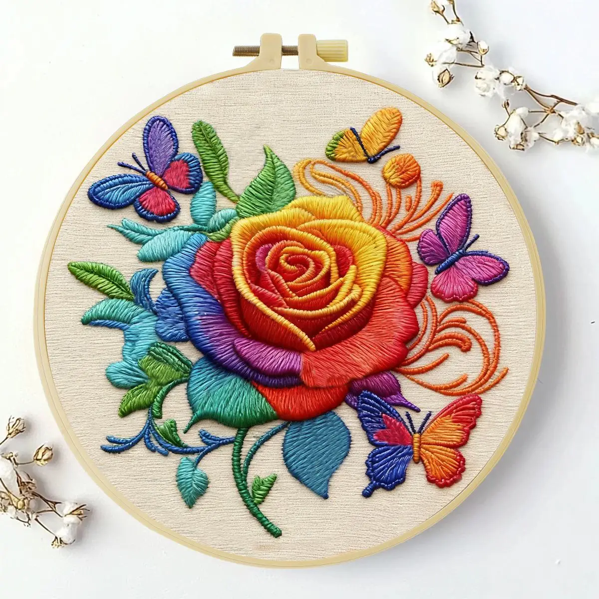 1 Stück 20X20CM/15X15CM 7,87/6,3 Zoll Rosenblumen-Stickerei-Starter-Kit DIY-Kit DIY-Stickerei-Set Handarbeiten Nadelkunst – Detail 2