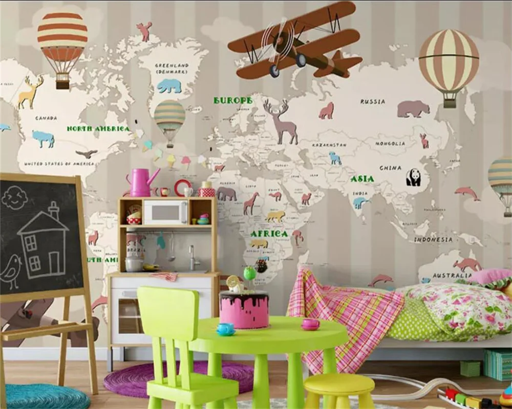 beibehang papel de parede Custom wallpaper 3d mural hand-painted cartoon children's room map background wall painting wallpaper