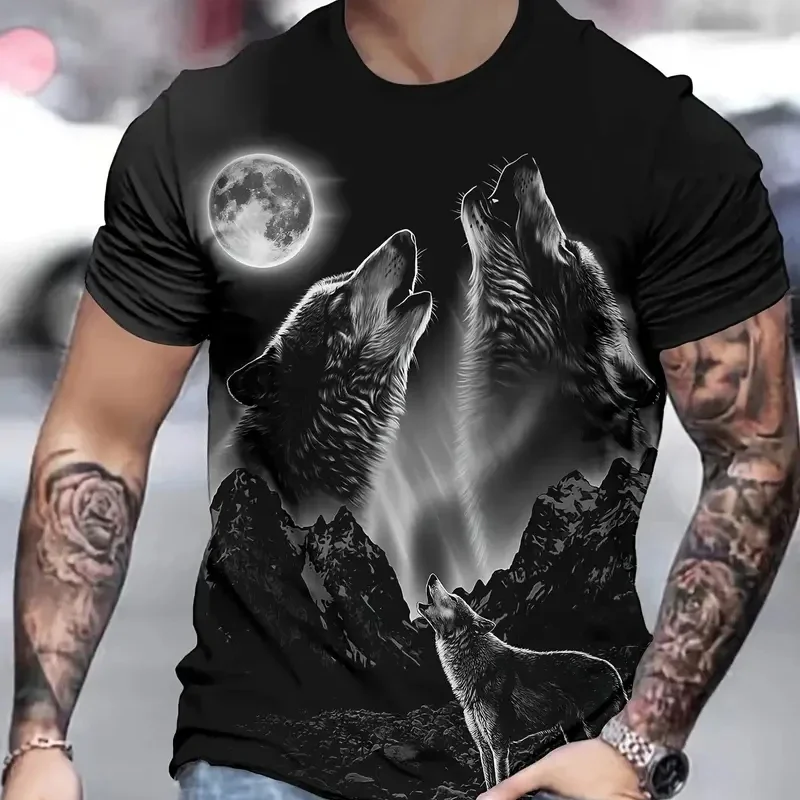 

3d Wolf Print T-Shirt for Men Short Sleeve Summer Casual Man Clothes Quick Dry Sport Shirts Vintage Oversized Tees 2024 New Tops