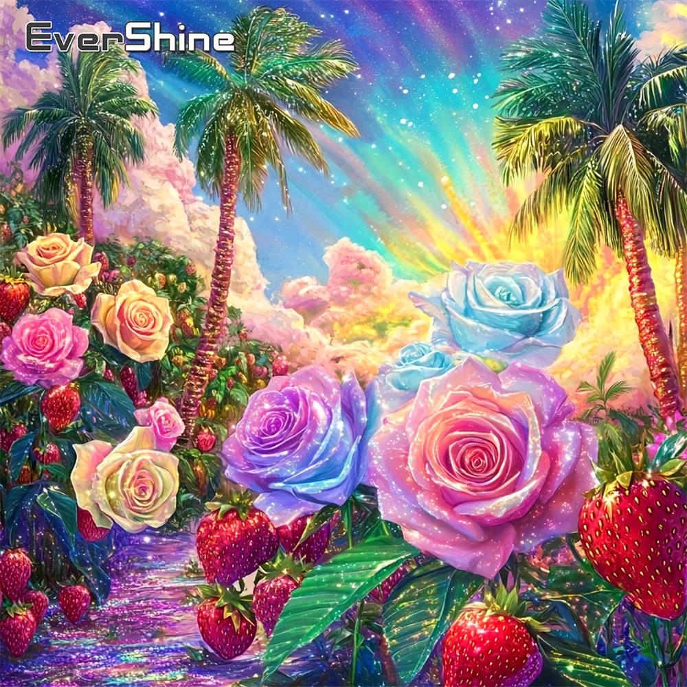 Evershine Diamant-Stickerei Rose DIY Malerei Landschaft Vollflächiges Diamant-Mosaik Erdbeere Strass Heimdekoration