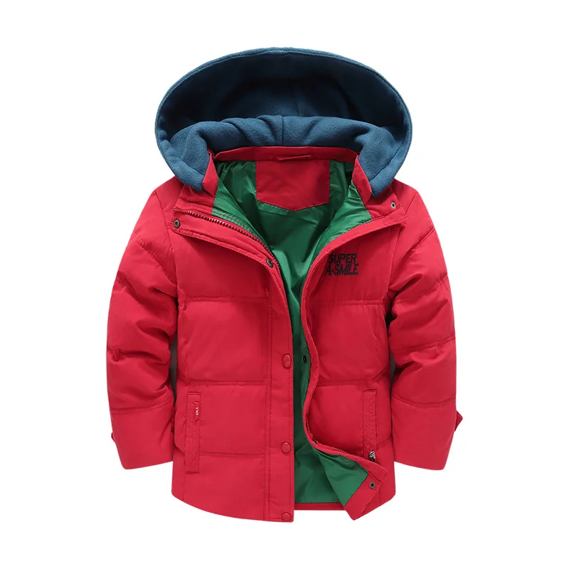 2024 Winter New Boys Jacket Splicing Thicken Keep Warm Hooded Cold Protection Windbreake For 3-10 Years Old Kids Coat