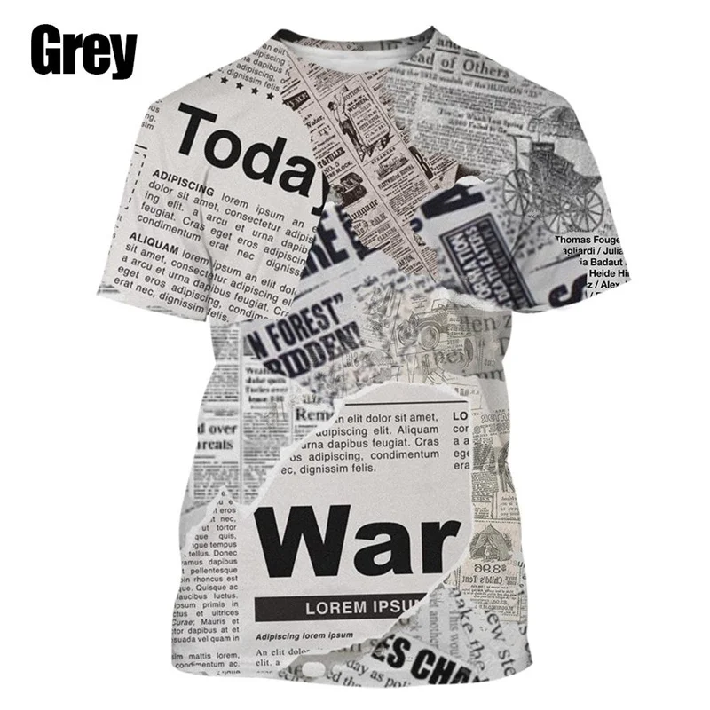 3D Printed Newspaper News Graphic T Shirt For Men Women Round Neck Short Sleeves Summer Street Cool Tshirts Unisex Tee Tops