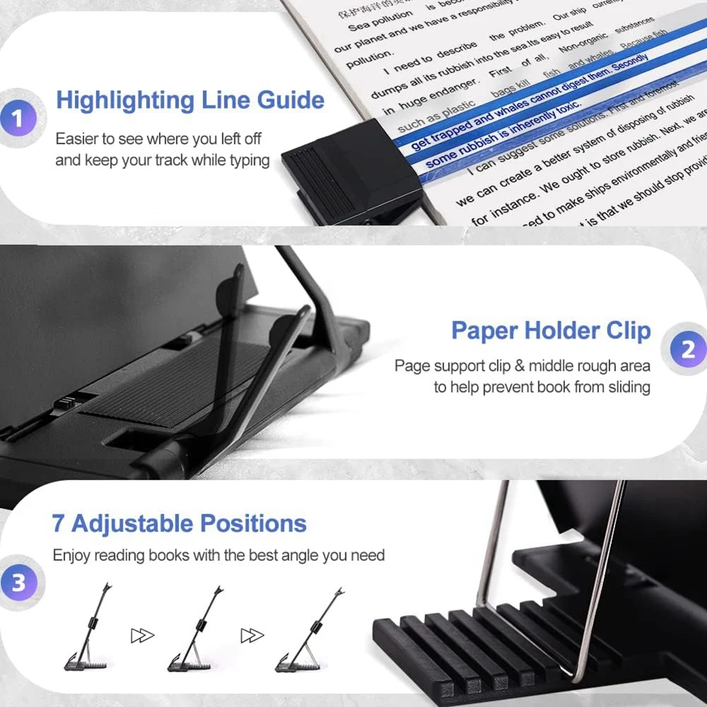 Desktop Document Holder Stand For Desk When Typing For Reading, Printing, Sheet Music And Recipe For Speech, Paper Holder Stand