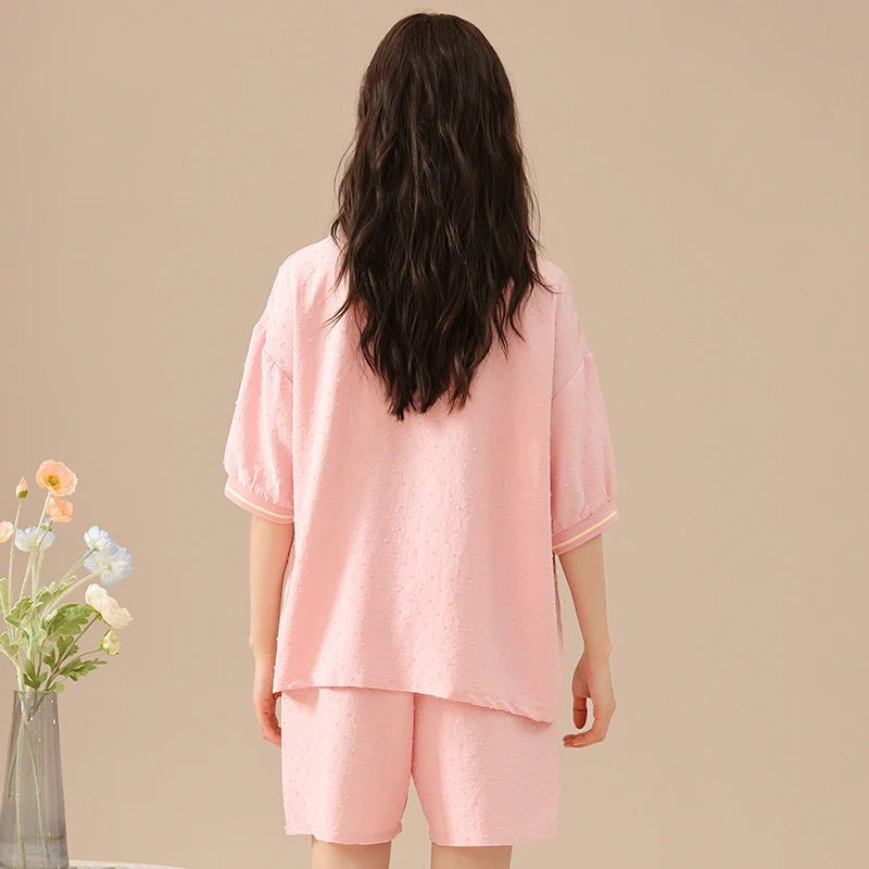 Women Short Sleeve Sleepwear Suit Summer M-4XL Knited Cotton Pajamas Set Solid Female Pyjamas Casual Homewear Pijamas Mujer