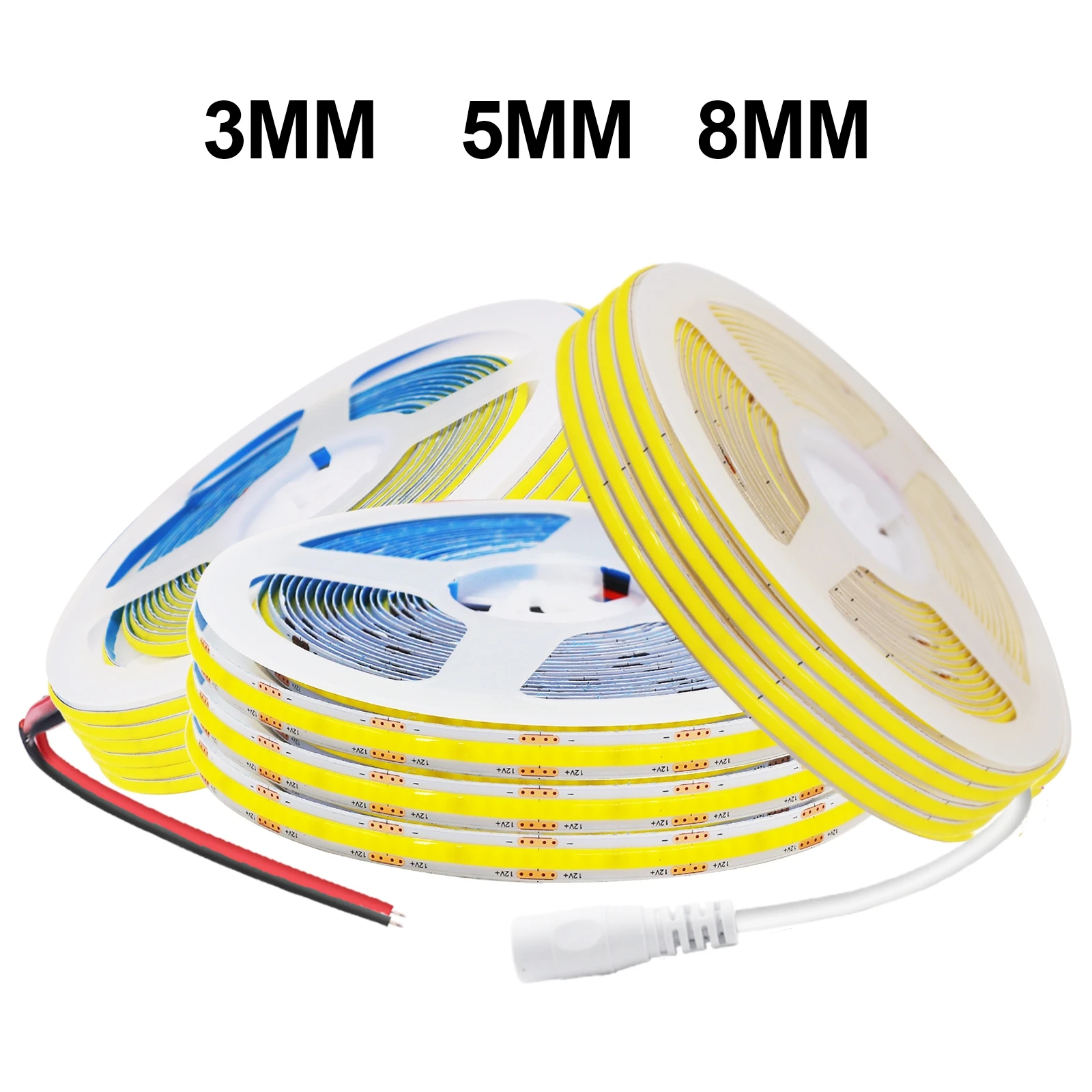 Taśma LED COB 12V 320LED/M, szerokość 3MM 5MM 8MM, elastyczna, odczepiana, o faktorze barwnym RA90, ściemnialna, liniowe oświetlenie, 3000K 4000K 6500K