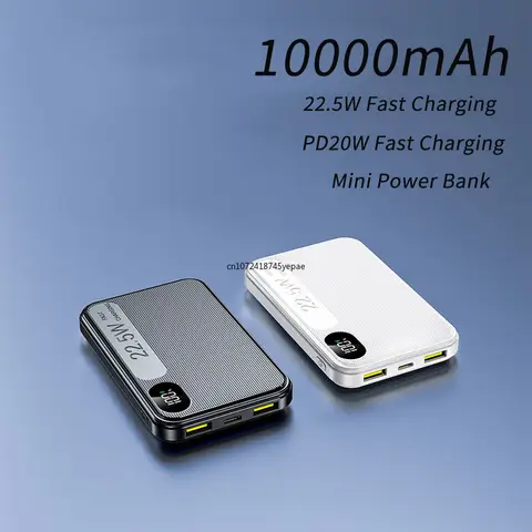 PD22.5W Fast Charging Power Bank 10000mAh Mini Portable Powerbank LED Digital Display Dual USB Output External Battery Charger