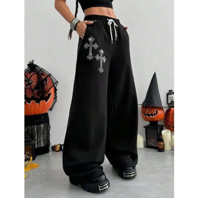 Calças de perna larga soltas femininas dstring cintura k sle nova chegada cross-border faion plus size retro ciwalk calças