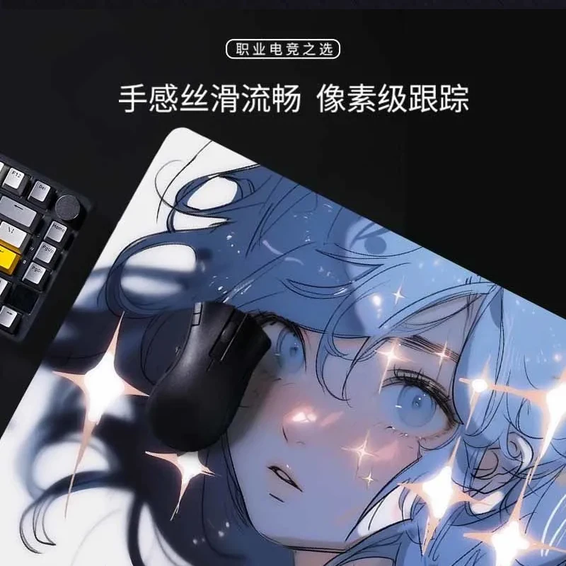 Podkładka pod mysz z niebieskimi włosami, szklana, bez obszycia, prosta podkładka z tekstem, mata na biurko dla ucznia, podkładka pod mysz komputerową, mata na biurko pod laptopa.