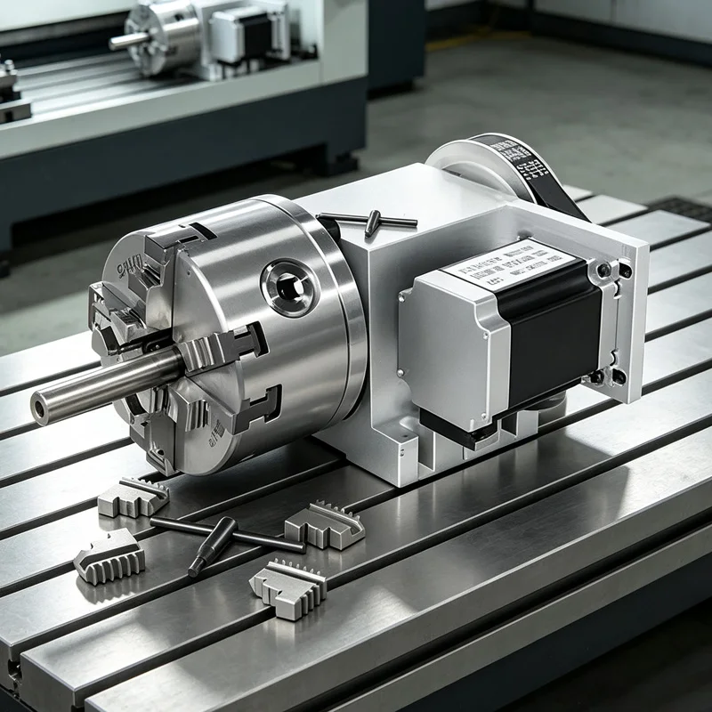 F5M-6-100AB CNC Rotary A-axis with Chuck Φ100mm 3-jaw 4-jaw for Milling Machine Waterproof Motor Engraving Hollow Shaft Φ22mm