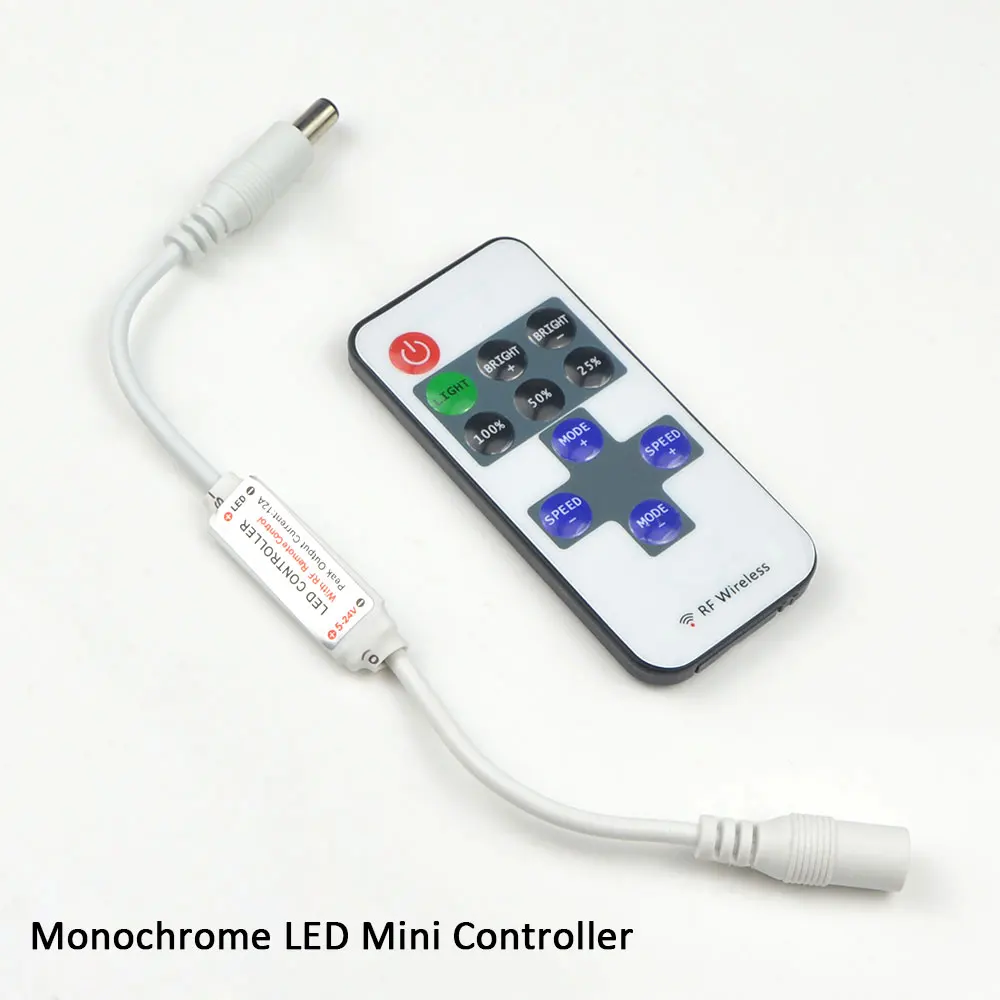 Mini Wireless RF Remote Control LED Dimmer Switch DC 12V-24V Brightness Dimmable Controller For Single Color LED Strip Light