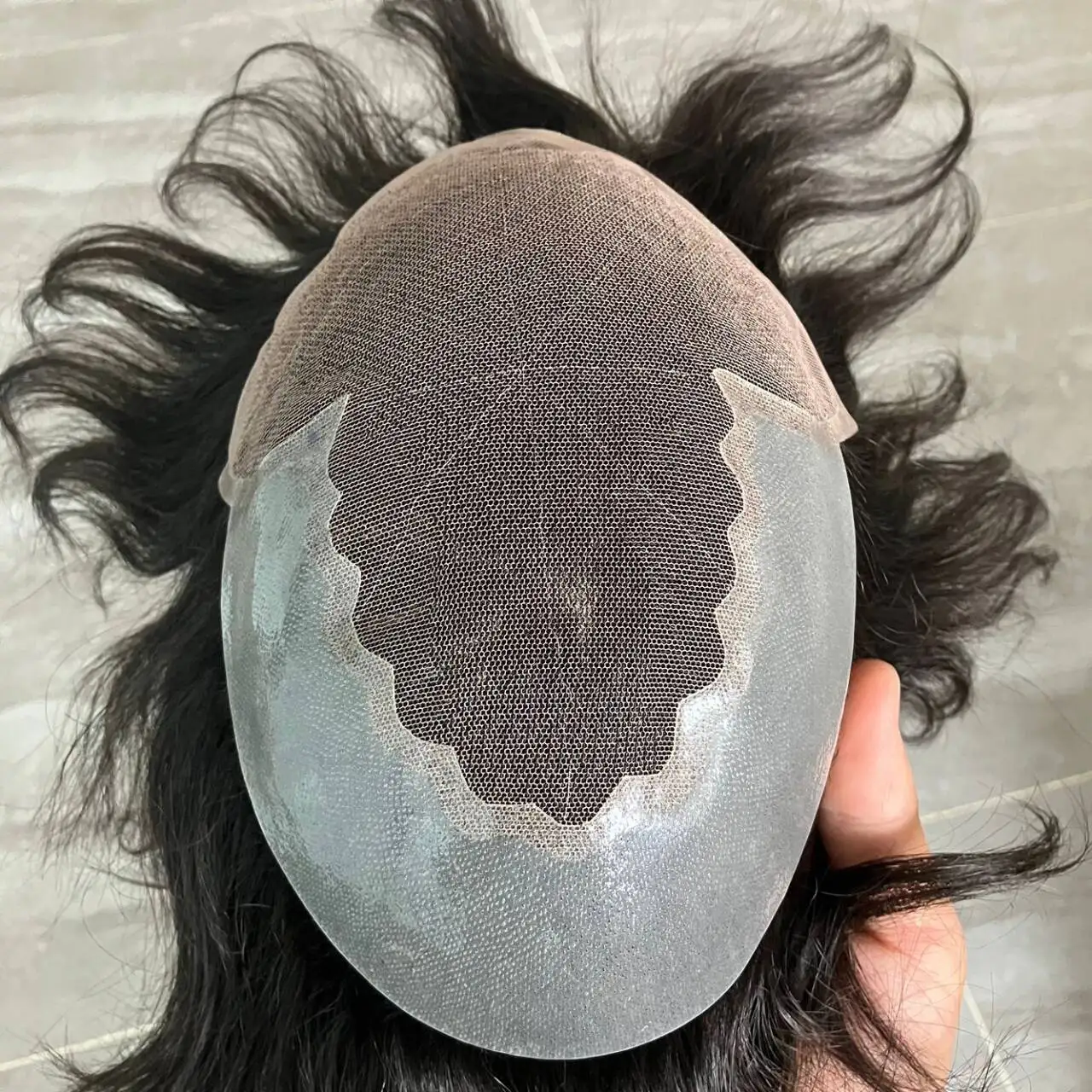 شعري طبيعي رخيص q6 شعر مستعار للرجال غير قابل للاكتشاف # 1 # 1b الدانتيل الأسود الطبيعي وpu 30mm موجة شعر مستعار للرجال الاصطناعية #2