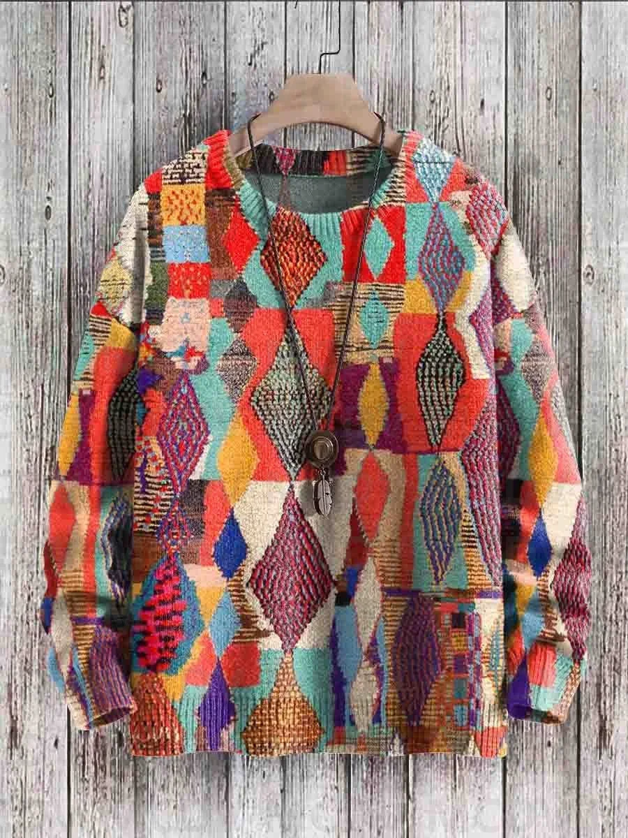 

Vintage Art Print Casual Knit Pullover Sweater Women For Men Sweater