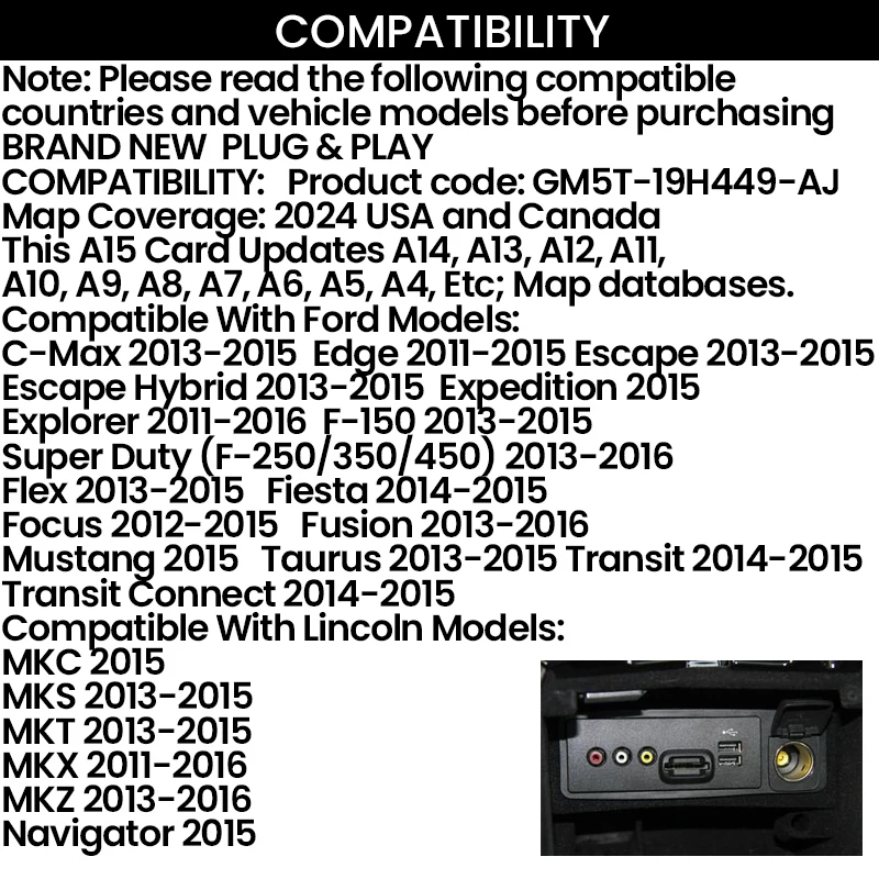 2024 Latest Navigation SD Card for Ford/Lincoln Latest GPS Card Update A15 USA Canada Map-GM5T-19H449-AJ