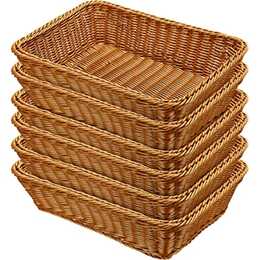

6 Pack Wicker Bread Basket 17.7 Inch Woven Bread Serving Baskets for Gifts Poly Rattan Fruit Tabletop Food Trays for Display Ve