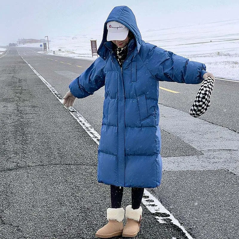 Parka de gola alta de manga comprida feminina, casaco de algodão quente, moda coreana com capuz, outwear reto solto, parka espesso, inverno