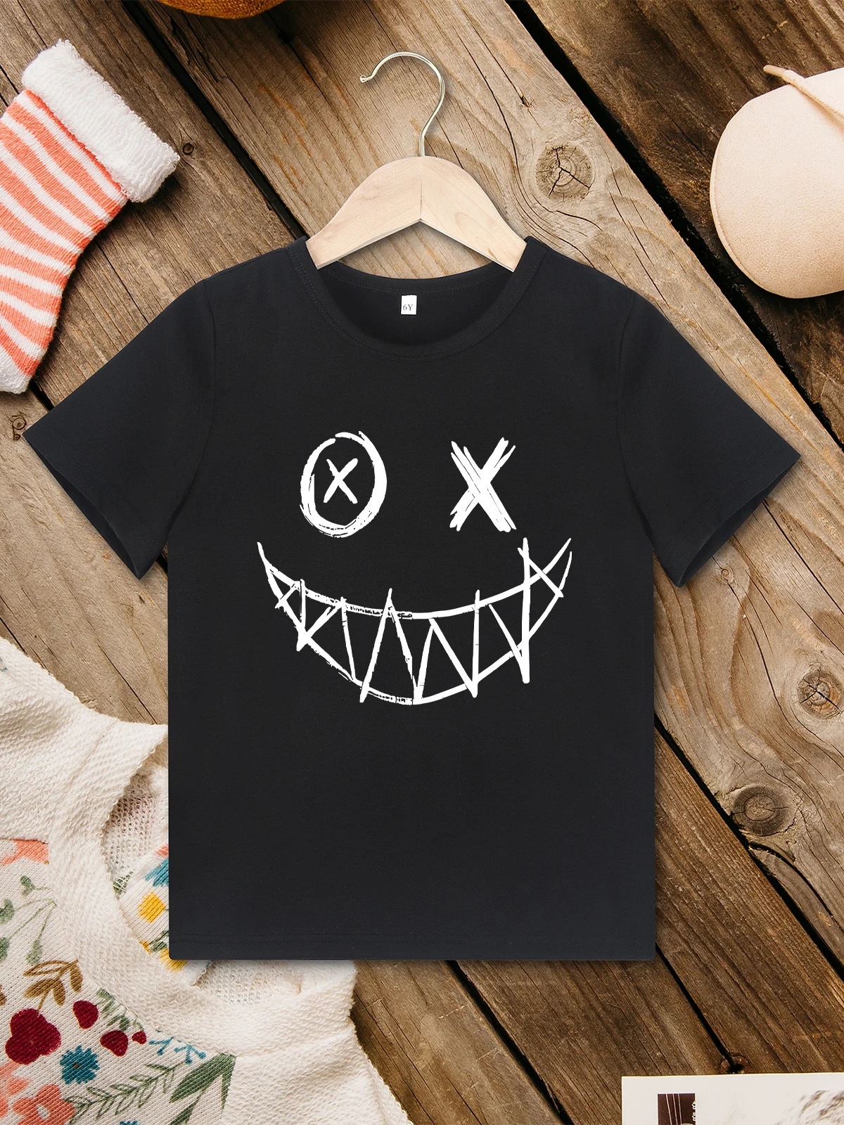 Stylish Cool Boy Smile Print T-shirts Summer Trend Urban Streetwear Kids T Shirt Black Grey White Tops O-neck Basic Clothes