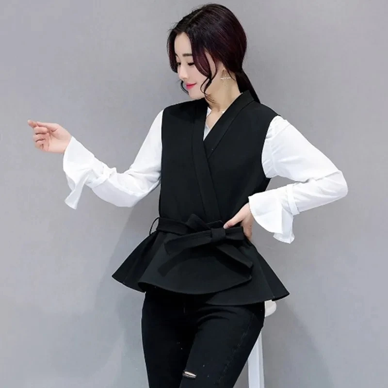 

2024 New Spring And Autumn Female Coats Korean Temperament Women's Dress With Ruffled Overcoat Slim Vest Cardigan Coat