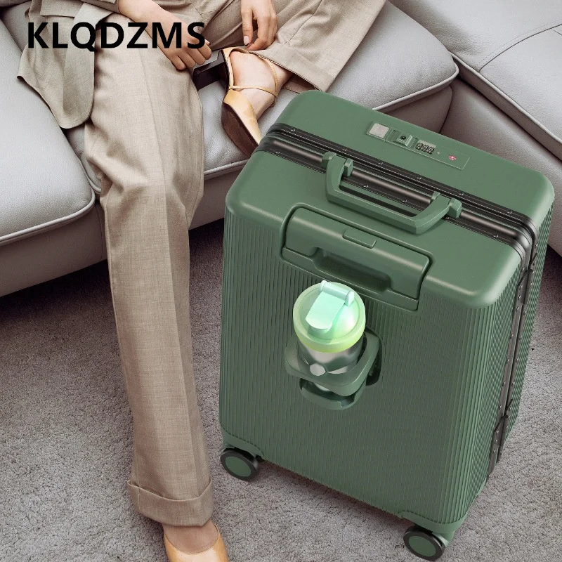 

KLQDZMS High Quality Suitcase Front Opening Boarding Box USB Charging Multi-function Trolley Case 20"22"24 Inch Rolling Luggage