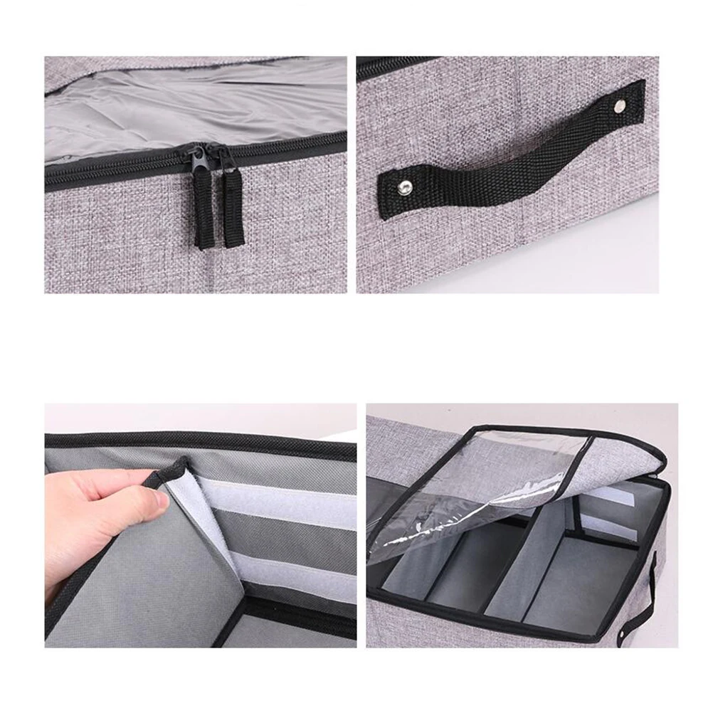 

Foldable Shoes Storage Box Cotton Linen Fabric Pp Board Sturdy Underbed Storage Bin Transparent Window Organizer For Small