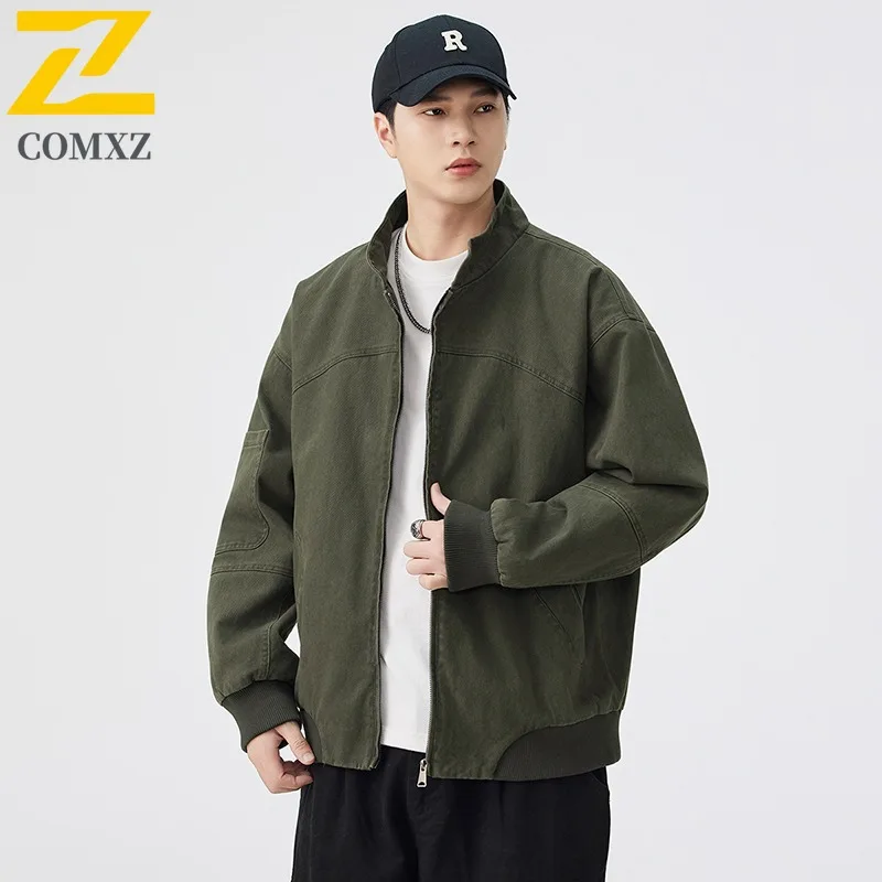 

COMXZ Men Jacket Classic Notch Collar American Style Fashion Windproof Coat Outdoor Cycling Lightweight Autumn Motorcycle Jacket