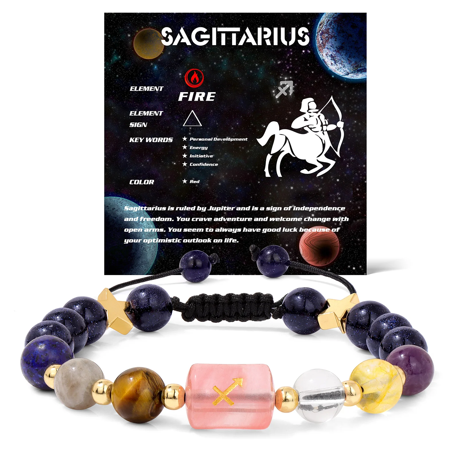Personalized 12 Zodiac Natural Stone Bracelet Mixed Crystal Beads Handmade Adjustable Wrap Bracelet for Women Men Astrology Gift