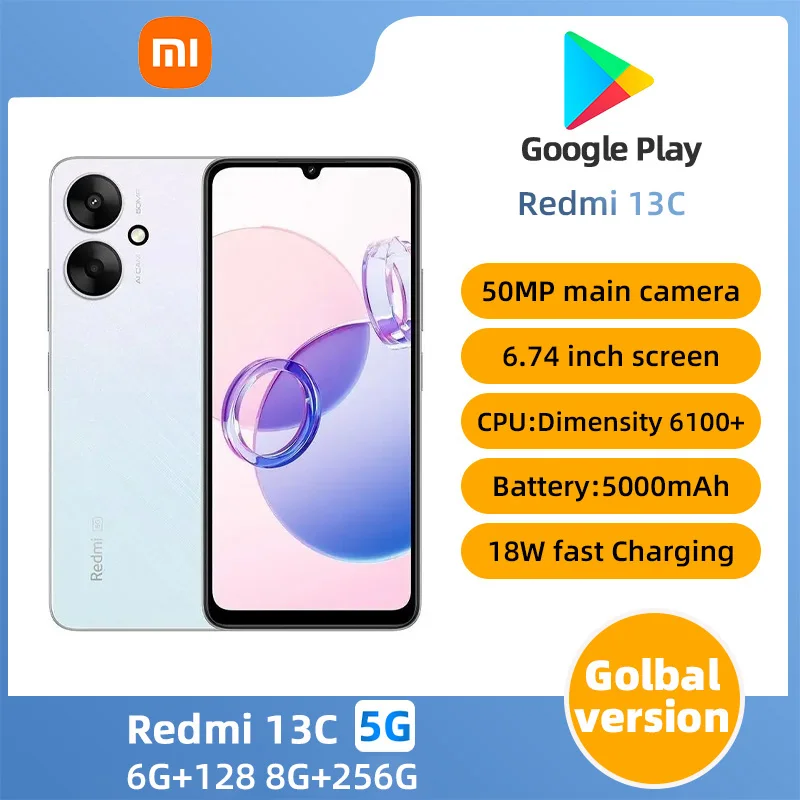 Xiaomi Redmi 13C 5G SmartPhone 128/256GB CPU MediaTek Dimensity 6100+ Battery capacity 5000mAh  50MP Camera original used phone