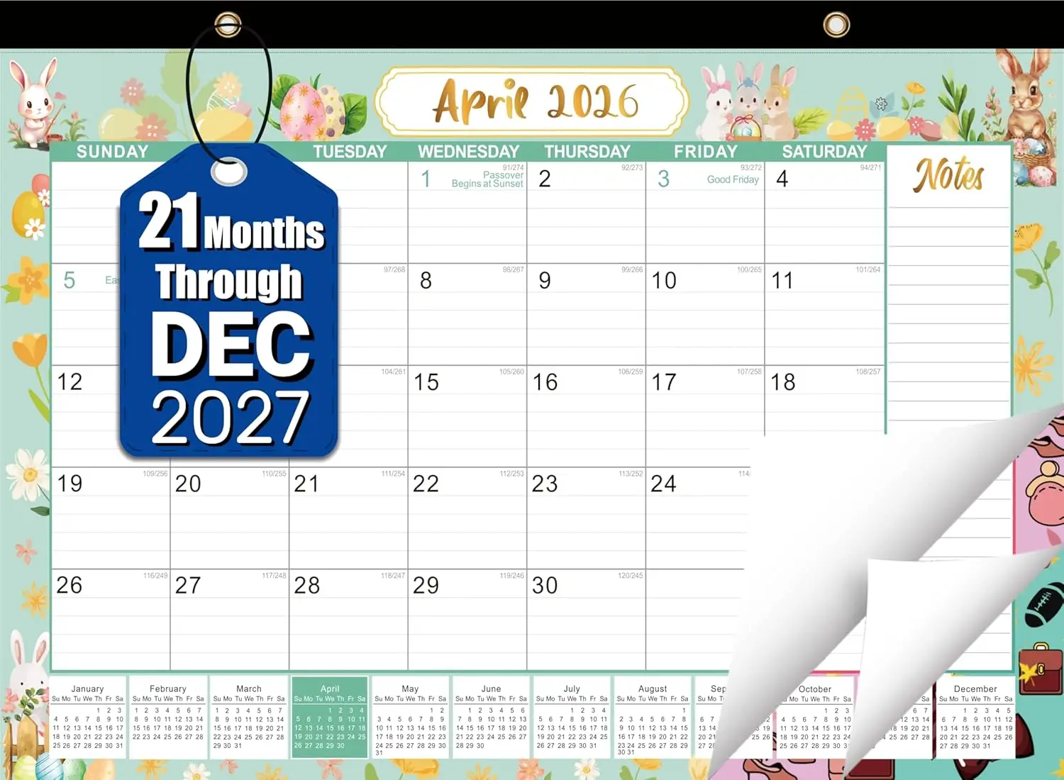 

Desk Calendar 2026-2027, 21-Month Apr 2026-Dec 2027, 17"x12", Thick Paper, Large Blocks, Plastic Cover, Monthly for Home Office School