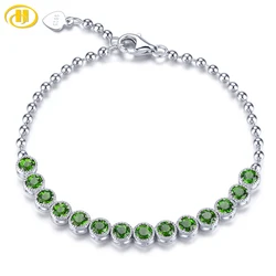 Natural Chrome Diopside Solid Sterling Silver Bracelet 2.9 Carats Genuine Green Gemstone Classic Fine Jewelry Design Women Gifts