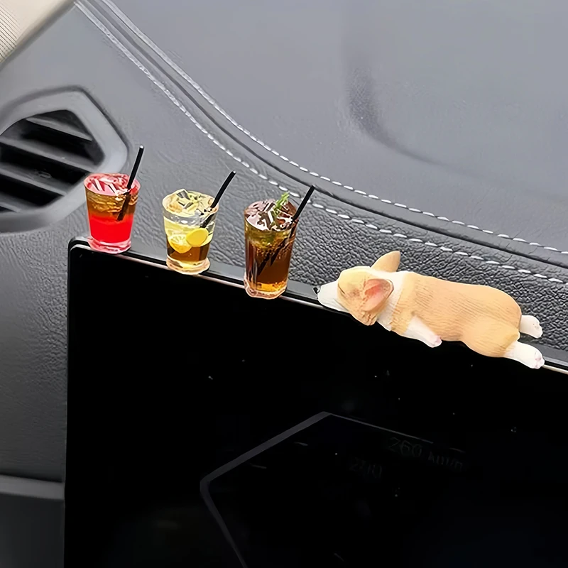 1 Set Sleeping Corgi Dog Desk Decoration Mini Corgi Car Ornaments Resin Crafts Simulation Cake Baking Kawaii Accessories