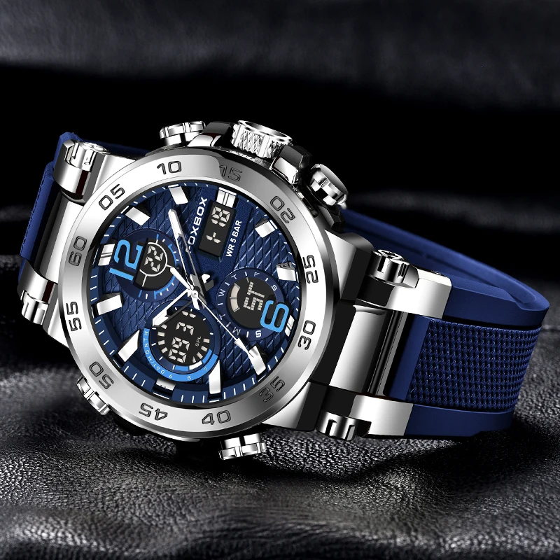 2024 Top LIGE Fashion Luxury Quartz Men\'s Watch Military Waterproof Dual Display Luminous Chronograph Sports Watch for Men reloj