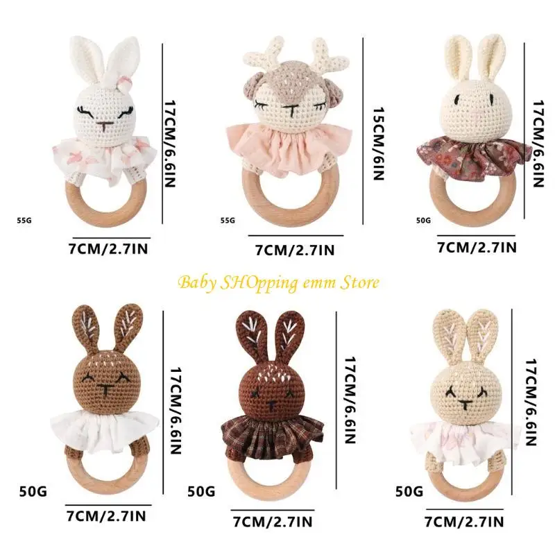 23GD Crochet Rabbit pasgeborenen rammelen Baby Teel Toon Toy Handbell Hand Grijp Muziek Rattle Baby Tearding Toy Infant Chewing