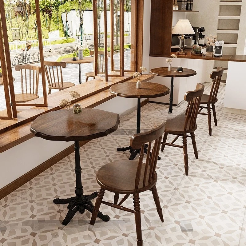 Cafe Solid wood table and chair combination American retro style baking shop Commercial dining table Dessert shop chair Catering