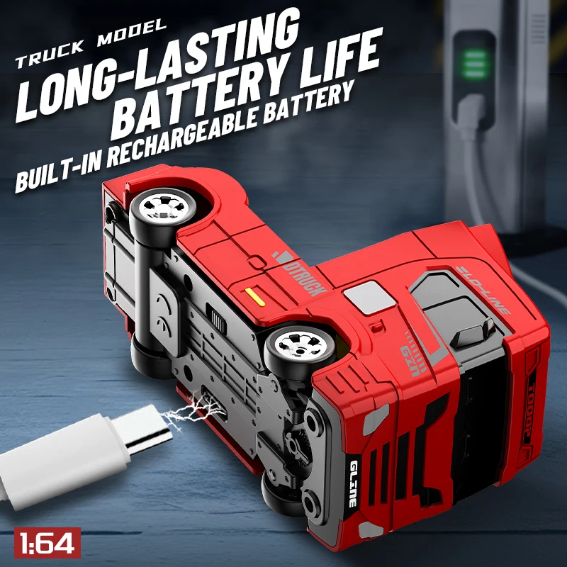 GLINE 1:64 Mini RC Truck Head 15KM/H High-Speed 2-Speed Full Proportional Control Type-C Charging 4WD for Kids Birthday Gift