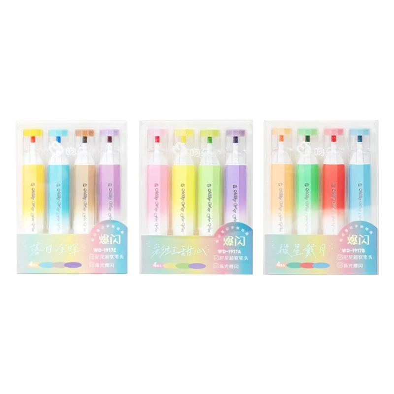 4Pcs Soft Inclined Tip Highlighters for Student Kid Adult, Glitter Highlighter Pen for Classroom Office Meeting Room