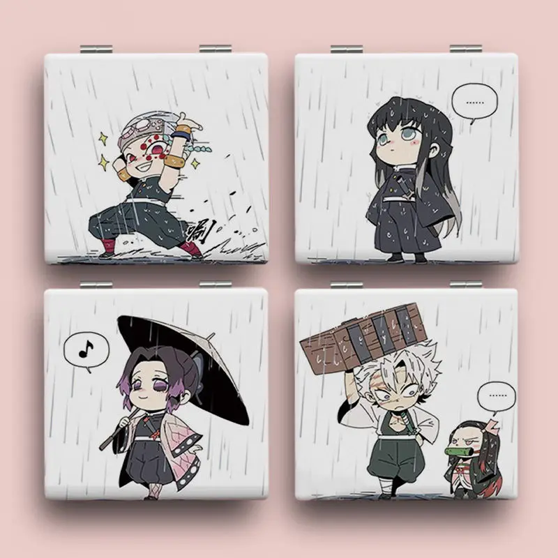 Demon Slayer Mirror Two-Dimensional Student Handheld Makeup Mirror Japanese Portable Mini Folding Go-Out Makeup Mirror Girl Gift