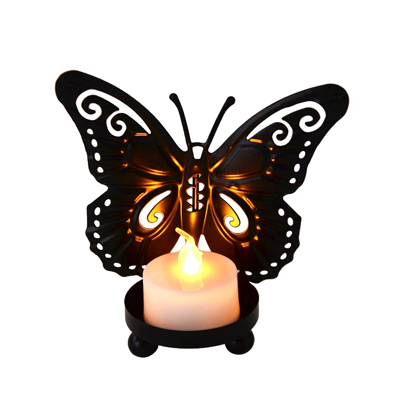 Butterfly Candle Plate Pedestal Holder Iron Art Candlestick Table Decoracion Wedding Centerpiece Birthdays Party Dinner Decor