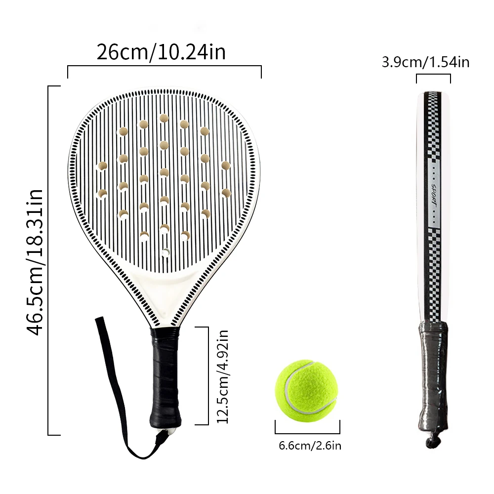 Padel Racket Carbon Fiber Surface with EVA Memory Flex Foam Core Padel Tennis Racquets Lightweight
