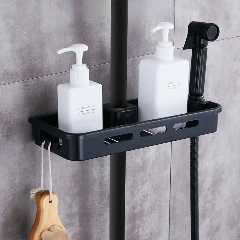 Black Shower Shampoo Tray Shower Shelf Bracket Column Storage Rack Single-layer Bathroom Shelf with Shower Head Bracket