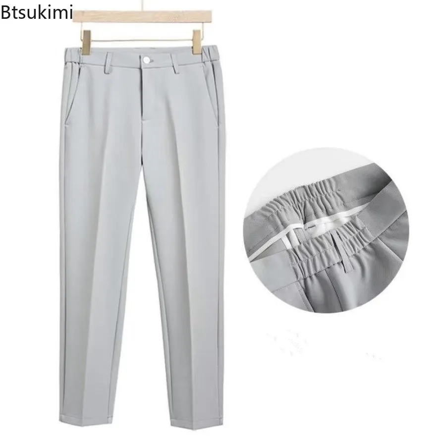 Fashion New Men\'s Tapered Suit Pants Solid Casual Korean Style Slim Pencil Pants Classic Zipper Man Ankle-length Casual Trousers