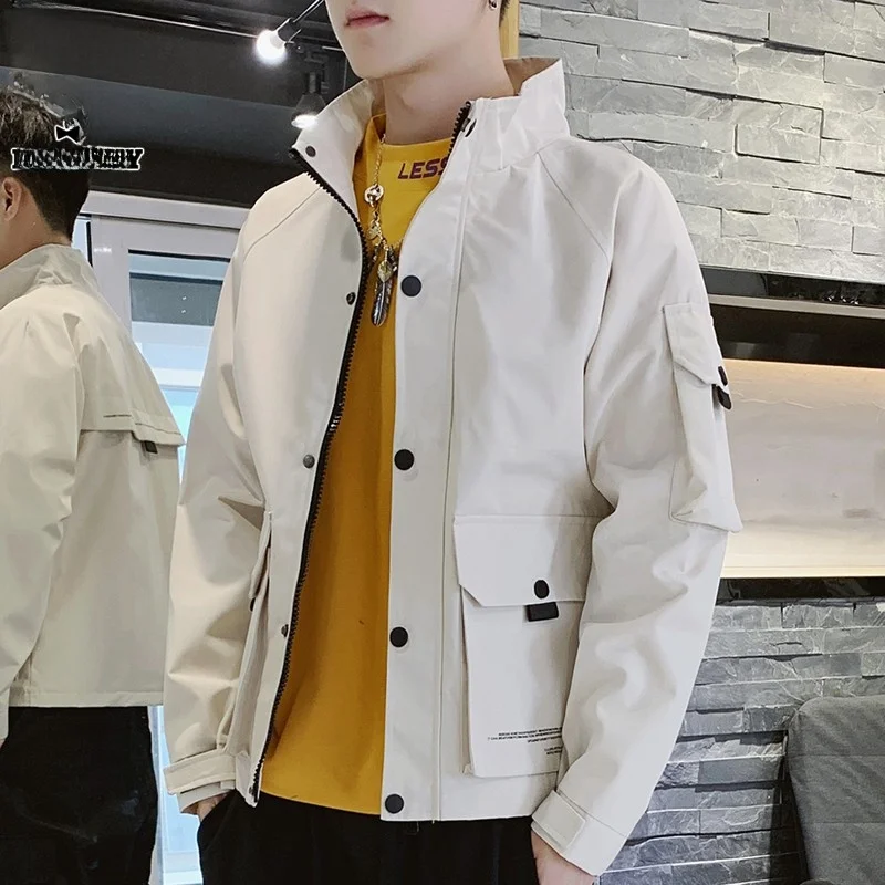 

Workwear Jaet Men's Casual Stand Collar Coat Autumn New Sle Faion Brand Polyester Long Sve Zipper Closure