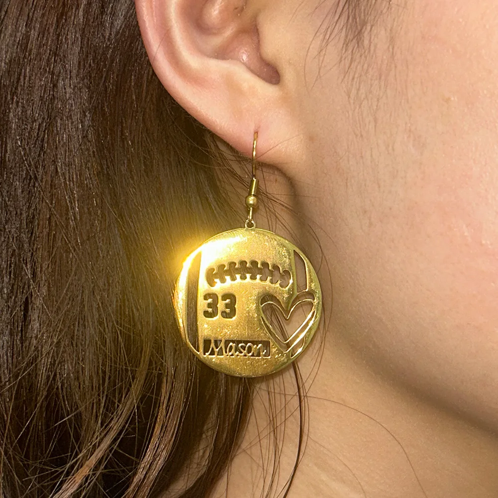 Customized Rugby Earrings Personalized Names Hoops Nameplate Earrings Custom Number Earrings For Women Stainless Steel Jewelry