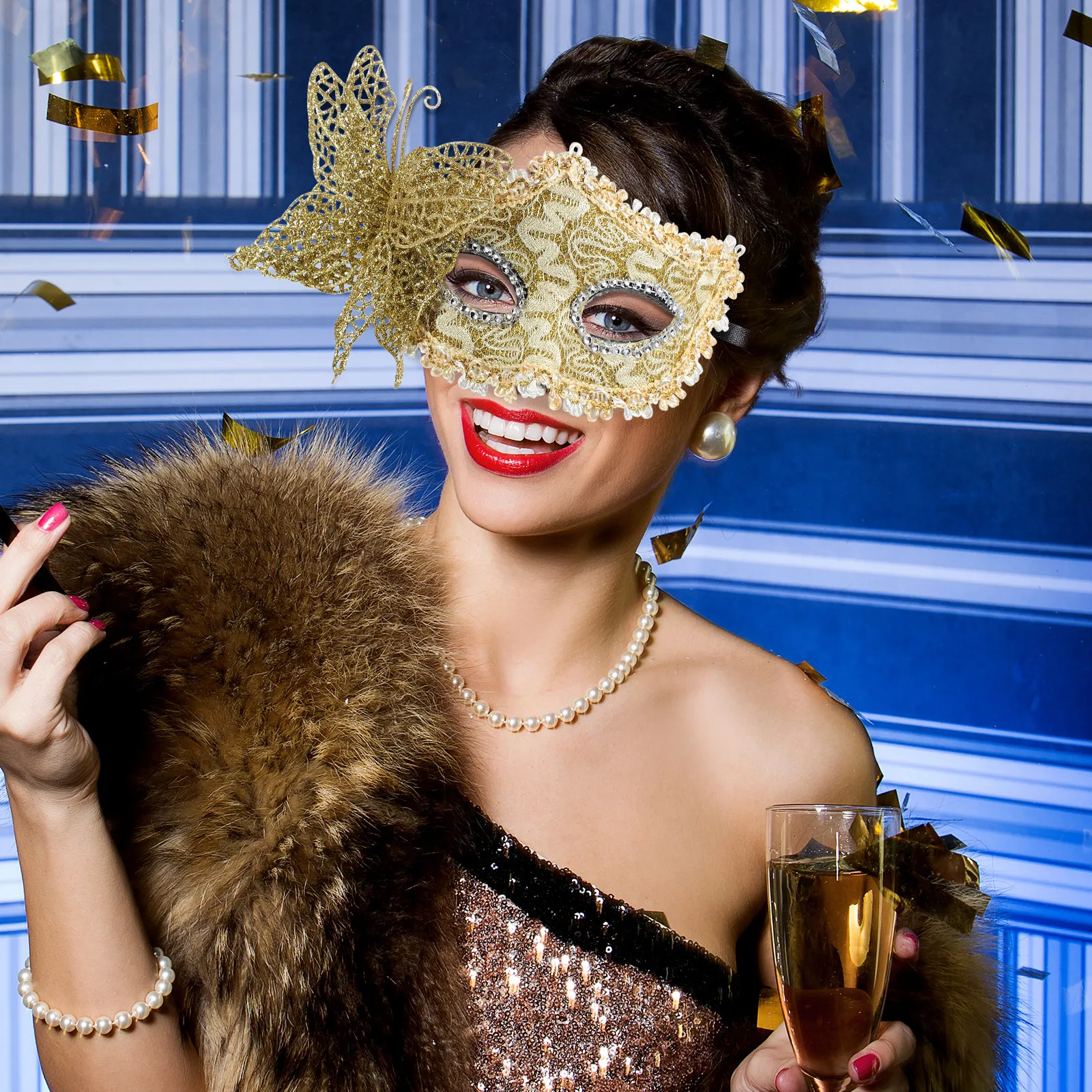 

2Pcs Masquerade Masks Elegant Glitter Venetian Masks Lightweight Couple Set for Masquerade Balls Proms Carnival Party