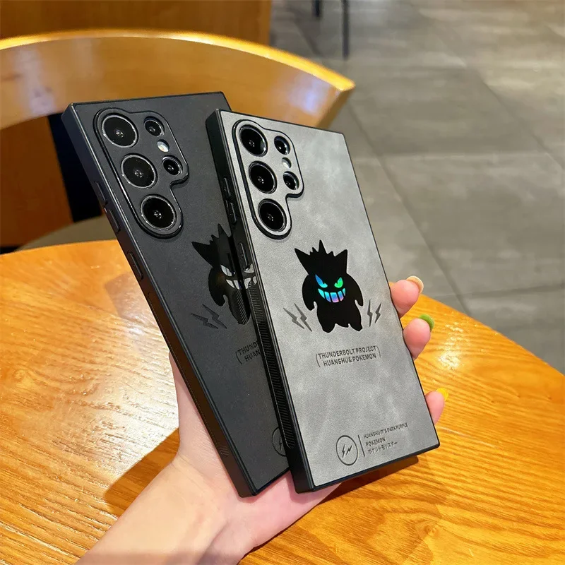 Japan Anime Cartoon Gengar Kunstleder Laser Handyhülle für Samsung Galaxy S25 S24 S23 S22 Ultra Plus stoßfeste Rückseite