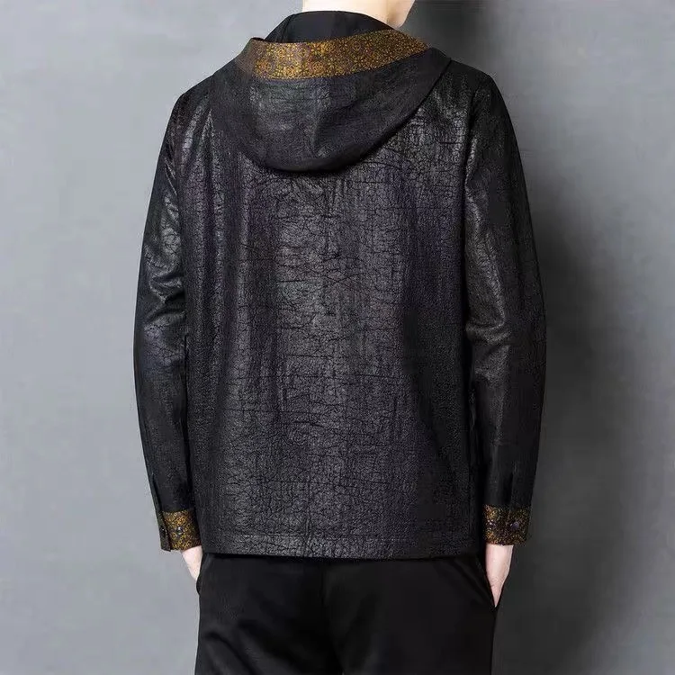 High-End Silk Mens Jacket with Hood Thin Large Size Traditional Handicraft Spring Autumn Luxury Silk Coat for Middle-Aged And...
