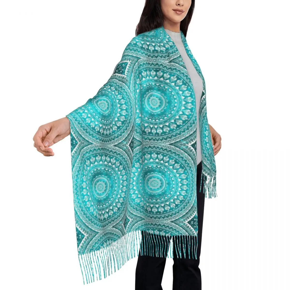 Mandala Turquoise Scarf Tassel Scarves Women Soft Warm Shawls and Wraps Long Fall Winter Shawl Wrap