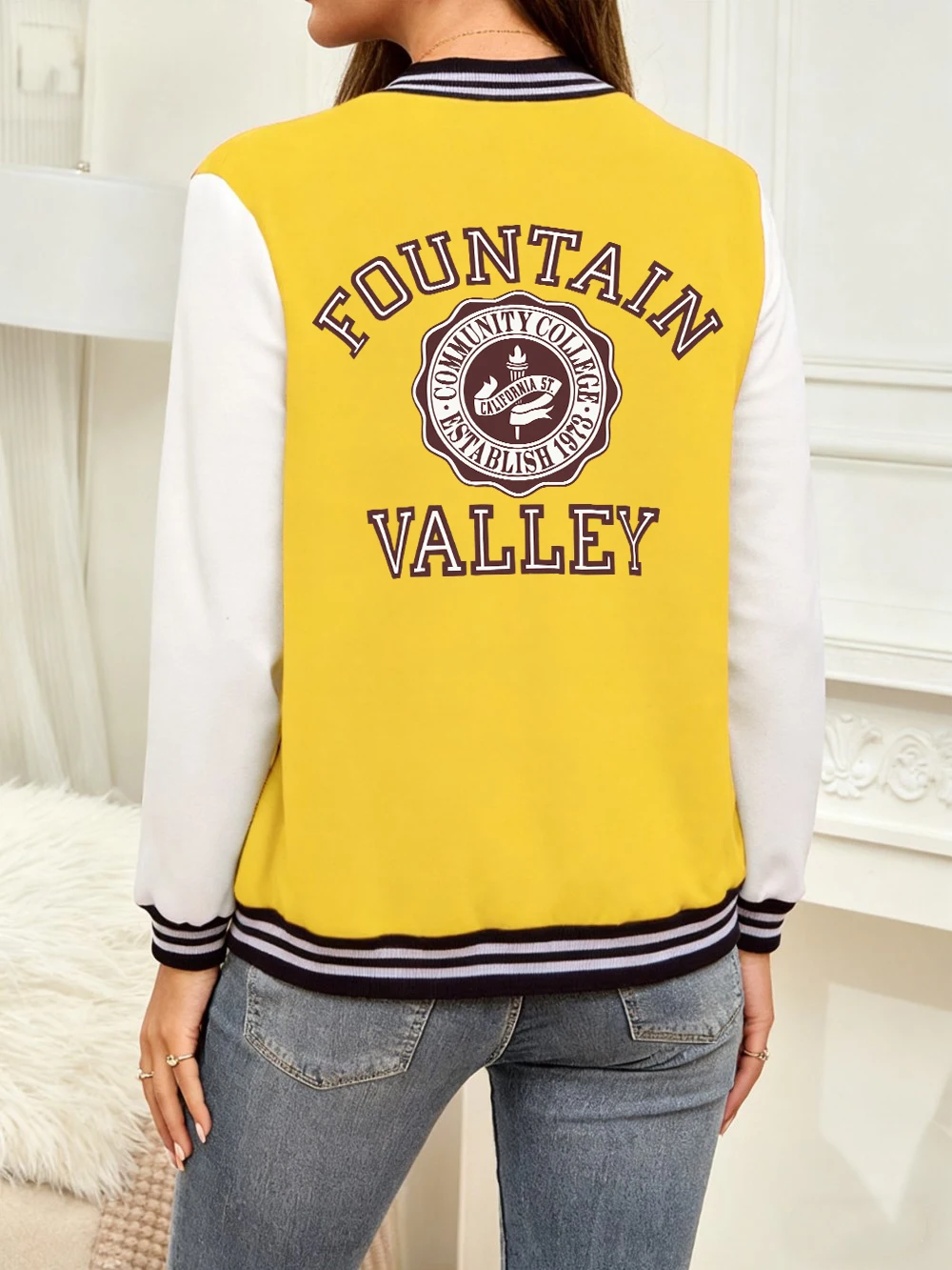

Fountain Valley Califrnia St. Letter Printing Baseball Jersey Women Cotton Pocket Coats Street Loose Jackets Winter Warm Clothes