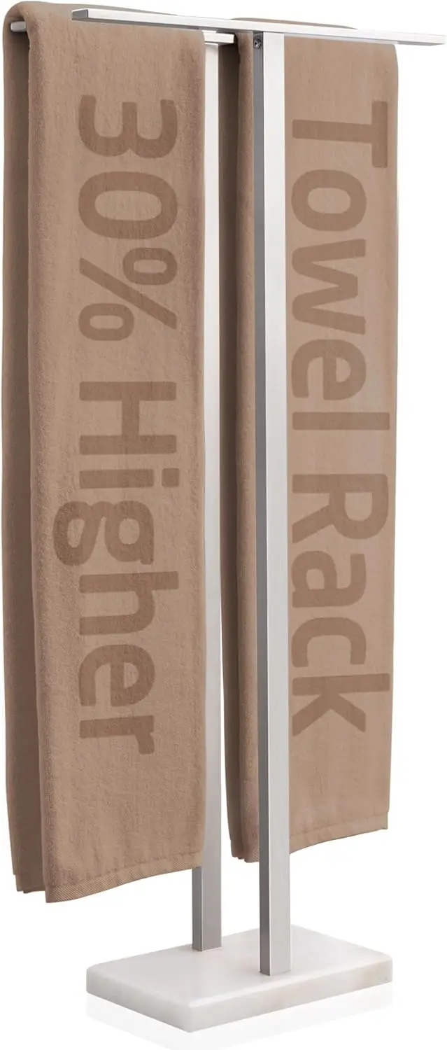 

Напольная вешалка для полотенец 43 дюйма с мраморным основанием, 2-уровневая, из нержавеющей стали, для ванной комнаты или использования на улице