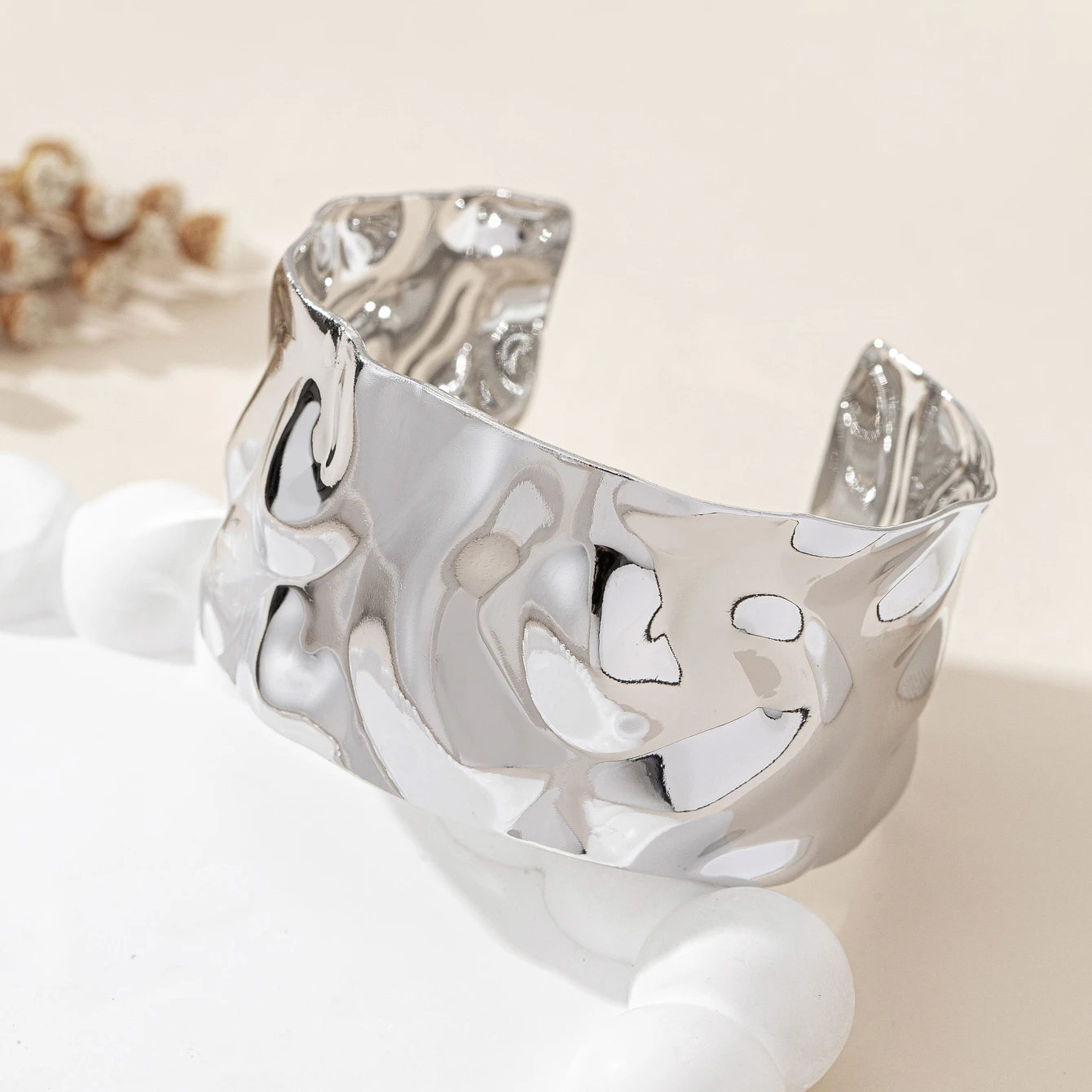 A Fashionable Women's Open Bracelet in Bohemian Style with Adjustable Hammered Texture, Suitable for Daily Wear and Vacations image 5
